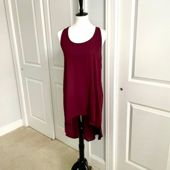 Burgundy Red High Low Sheer Racer Back Tank Dress Size Large - Picture 1 of 4